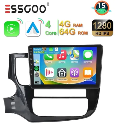 Obrázok produktu pre Android autorádio s 10-palcovým dotykovým displejom pre vozidlá Mitsubishi Outlander (2012-2018) s funkciami CarPlay, Android Auto, GPS navigáciou, Bluetooth, Wi-Fi, 4 GB RAM a 64 GB úložiskom, formát 2 DIN