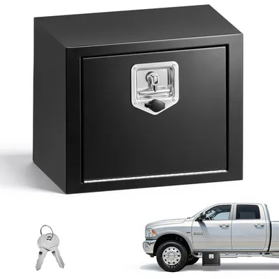 Produktbild von LKW Unterbaubox - Unterflur Staukasten 457 x 305 x 356 mm - Kaltgewalzter Stahl - Wasserdicht - T-Griff Schloss - Werkzeugkiste für LKW Anhänger Transporter - Schwarz