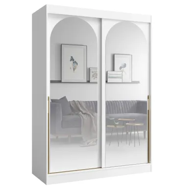 Image de PAWS MÖBEL Armoire coulissante blanche 150x215x65 MONIDO avec miroirs moderne fonctionnelle, armoire de chambre à coucher, cabinet
