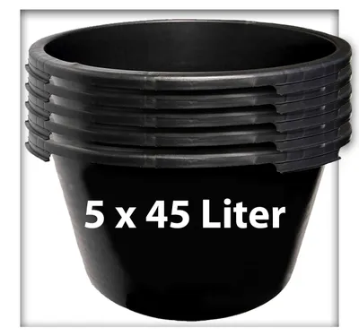 Produktbild von 5 Stk. 45 Liter Mörtelkübel Pflanzwanne Mörtelkasten Zementkübel Maurerkasten rund