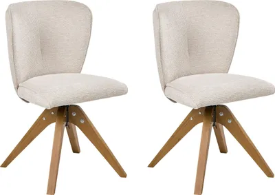 Produktbild von BELIANI Drehbarer Esszimmerstuhl 2er Set Hellbeige Stoff Braune Holzbeine Gepolstert Moderner Stil Drehstühle Polsterstühle Esszimmer