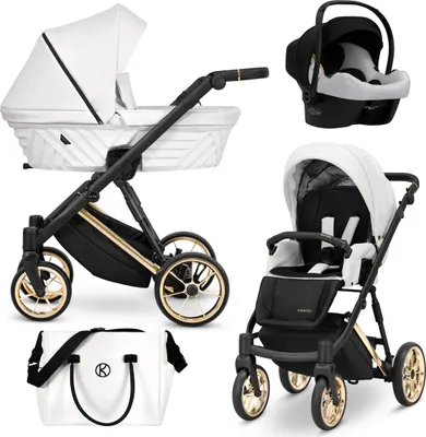 Produktbild von Kinderwagen IVENTO Sportwagen Babywagen Babyschale Komplettset Kinder Wagen Autositz Set 3 in 1 (White Pearl, Rahmenfarbe: Gold)