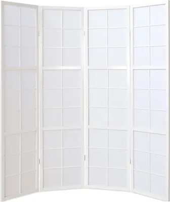 Produktbild von Homestyle4u Paravent Raumteiler 4 teilig Indoor Holz Weiß Reispapier Weiß Höhe 175 cm