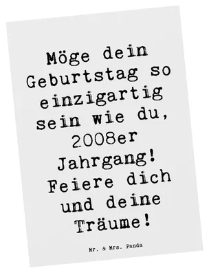 Produktbild von Mr. & Mrs. Panda Postkarte Spruch 2008 Geburtstag Einzigartig - Weiß - Geschenk, Ansichtskarten, Postkarten, Alter, Happy Birthday, Geburtstagsspruch, Grußkarte, Freude