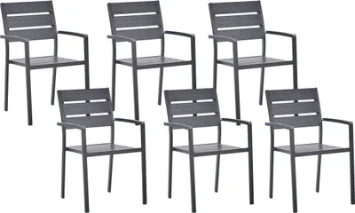 Produktbild von BELIANI Gartenstuhl 6er Set Schwarz Kunstholz und Aluminium Stapelbar mit Armlehnen Modernes Design Sitzmöbel Outdoor Terrasse Balkon Ausstattung Möbel