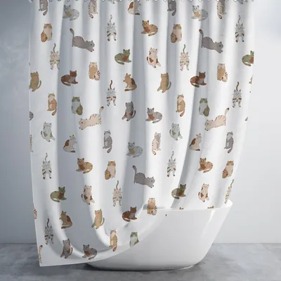 Produktbild von Digitaldruck Qualität Textil Duschvorhang Wannenvorhang Katze CAT Kätzchen 240x200cm inkl. Ringe Hauskatze