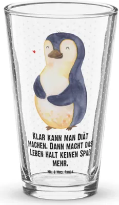 Produktbild von Mr. & Mrs. Panda Shaker Glas Pinguin Diät - Transparent - Geschenk, Abnehmen, Bierglas, Cocktailglas, Kugelrund, Motivation, Trinkglas, Tumbler, Wasserglas