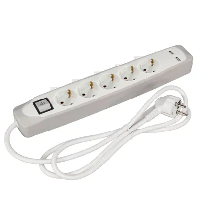 Obrázek produktu pro 5cestná zásuvka s přepínačem - 2 porty USB - 1,5 M kabel - šedo/bílá - Schuko