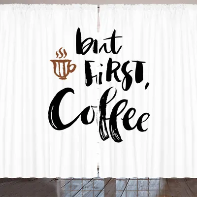 Immagine prodotto di Tenda ARANDE Caffè, calligrafia a pennello moderna disegnata a mano ma prima citazione popolare sul caffè, 280 x 175 cm, bianco nero marrone