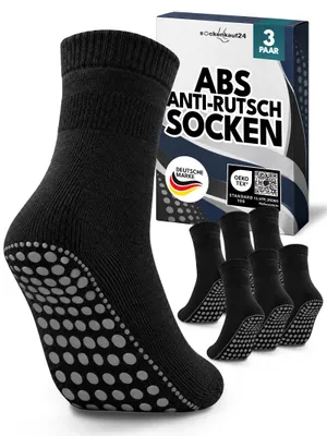 Produktbild von ABS Socken Herren Damen Anti Rutsch Socken Baumwolle Schwarz Blau Grau 8600 - 3 Paar Schwarz 35-38