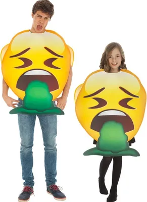 Emoji Kostüm kotzendes Gesicht Brechreiz für Kinder und Erwachsene von Vorne
