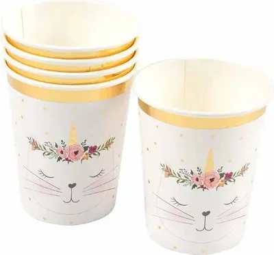 Image de Set de 6 gobelets en carton Chat licorne