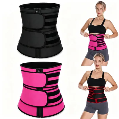 Produktbild von Formender Taillengürtel, Sport-Waist-Trainer mit Doppelgurt-Design für mehr Schwitzen und Rückenstütze für Damen, schwarz M + rosa M