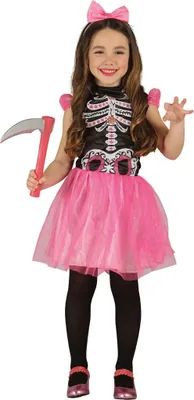 Produktbild von rosa Skelett Tütü Kleid für Mädchen Skelettkostüm Gr. 98-146, Größe:128/134
