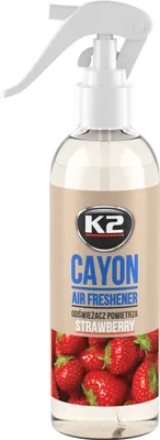 A spray bottle of air freshener with a strawberry scent.