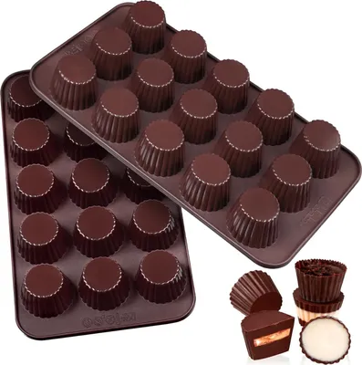 Produktbild von Pralinenform Silikon Schokoladenform 2 Stück Peanut Butter Cups Form Silikonform für 15 Schokolade, Kekse, Süßigkeiten, Peanut Butter