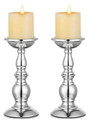 Produktbild von Kerzenständer Silber Metall 2er-Set 22,5 cm Höhe