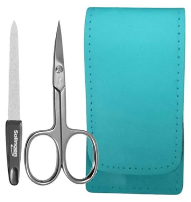 Produktbild von Solingen* Maniküre-Set mit Nagelschere & Feile – Echtleder-Etui Germany Türkis