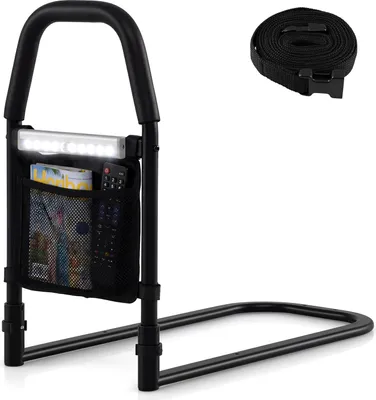 Obrázok produktu pre COSTWAY Pomocník na vstávanie z postele, postranica s LED senzorovým osvetlením, vreckom, upevňovacím pásom a protišmykovou rukoväťou, ochranná zábradlie na posteľ do 136 kg