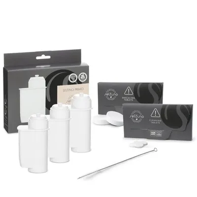 Immagine prodotto di Filtro per l'acqua Seltino 3x con pastiglie anticalcare, pastiglie detergenti e spazzola per Brita