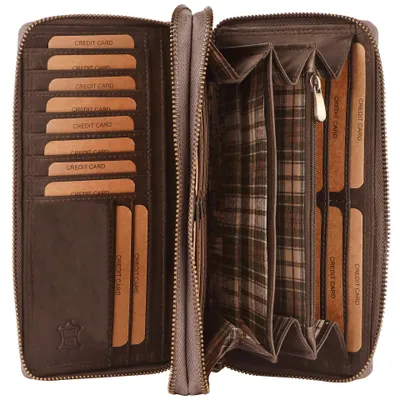 Produktbild von Benthill Damen Geldbörse Echt Leder XXL - Portemonnaie Groß mit RFID Schutz - Echtleder Vintage Damenbörse mit vielen Kartenfächer inkl. Geschenkbox