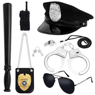 Obrázek produktu pro Sada kostýmu policisty pro děti, 7 dílů: pouta, odznak, policejní čepice, obušek