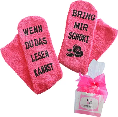 Produktbild von Schoki Socken, Geschenk für Frauen, Geburtstagsgeschenk, Socken mit Spruch, WENN DU DAS LESEN KANNST, BRING MIR SCHOKI, Kuschelsocken, 36-43