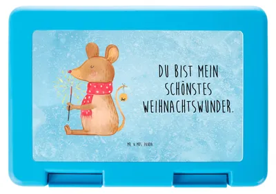 Produktbild von Mr. & Mrs. Panda Lunchbox Maus Weihnachten - Eisblau - Geschenk, Bento Box, Snackbox, Frohe, Weihnachtswunder, Brot Aufbewahrungsbox, Brotbehälter, Bentobox