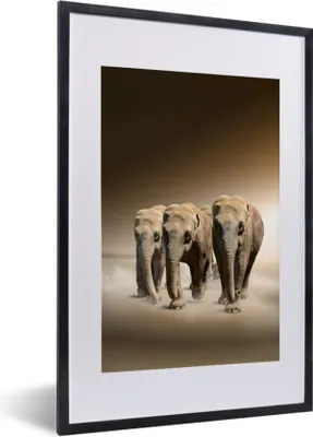 Produktbild von MuchoWow® MuchoWow® Gerahmtes Poster Elefanten - Tiere - Nebel 40x60 cm - Poster mit zchwarzem Bilderrahmen - Poster in Rahmen