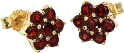 Produktbild von Paar 8mm Blumen Granat Ohrstecker 375 9k Gelbgold Damen Stecker Ohrringen 4937