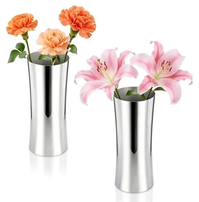 Edelstahl-Vasen-Set, 2 Stück, silber, 25 cm, Tischdekoration