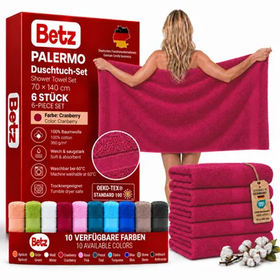 Produktbild von Betz 6 Stück Duschtücher 70x140 cm PALERMO 100% Baumwolle  Farbe: cranberry
