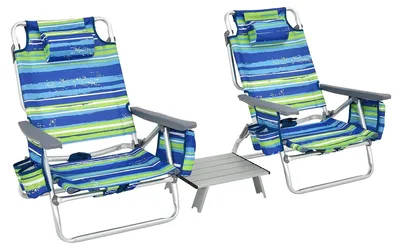 Productafbeelding van Campingstoel - Strandstoel - Kampeerstoel - Ligstoel - Tuinstoel - 3-Delige Set Blauw + Groen