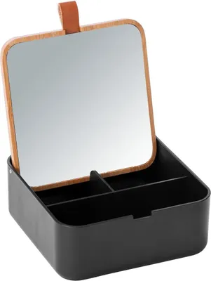 Produktbild von Wenko Kosmetik Organizer Bambus mit Spiegel und Deckel schwarz 5219