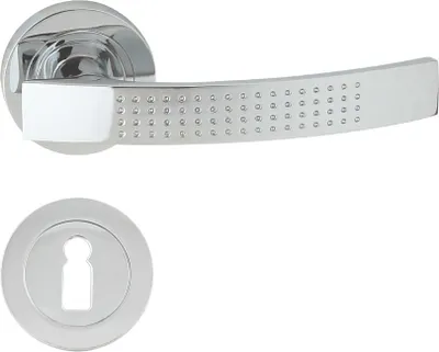 Produktbild von DOMINO Türgriff Drückergarnitur BB-Buntbart Set | Rund BB Rosette | Türklinke für Zimmertür, Bürotür, Kellertür & Innentür | Türbeschläge aus Aluminium | Chrom Türdrückergarnitur | ALMA-R ECO M6