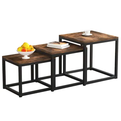 Produktbild von WAOHO Couchtisch 3 Stücke Beistelltisch Quadrat,Couchtisch aus MDF,Satztisch mit Metallrahmen, Sofatisch, Schlafzimmer & Büro,Kaffeetisch, Laptoptisch