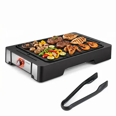 Produktbild von COSTWAY Elektrogrill, 2300W Tischgrill mit 2 Heizzonen, Antihaft-Grillplatte & Fettauffangschale, elektrischer BBQ Grill inkl. Grillzange, 53x31x8,5cm