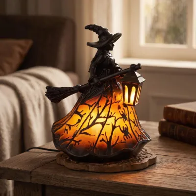 Produktbild von Halloween Hexenlampe Nachtlicht aus Kunstharz, gotisches und gruseliges 3D Nachtlicht, Halloween-Dekoration, für Schlafzimmer, Party, USB-betriebene