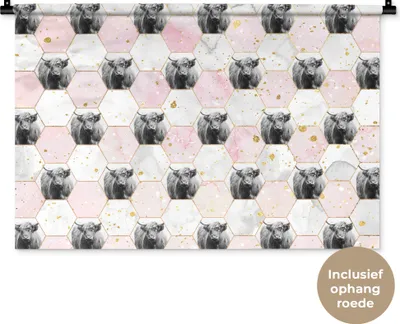 Produktbild von MuchoWow® Wandteppich Wandbehang Schottisches Hochlandrind - Design - Marmor 90x60 cm Tapisserie Dekoration Wandtuch - Wandskulpturen - Bildteppich