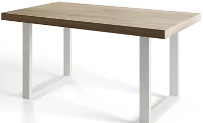 Produktbild von Esstisch Ausziehbar Loft-U, Moderner Wohnzimmertisch 120-220x80x77 cm, Sonoma  mit Metallbeinen in Weiß