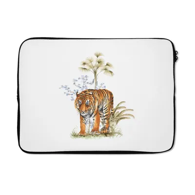 Produktbild von MuchoWow® Laptop Hülle 14 ZollTiger - Pflanze - Weiß Laptoptasche - Laptoptasche - Stoßsicher - Schutzhaube