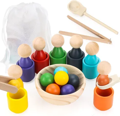 Productafbeelding van Montessori regenboogballen in kopjes - Speelgoed voor peuters
