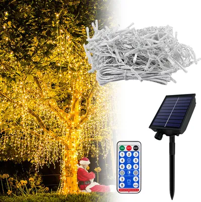 Productafbeelding van XINZI Solar LED-sfeertjes, 10 meter, 400 LED's - IJskristalvormige lampjes, warm wit licht, 13 lichtmodi, timerfunctie, geschikt voor tuin, balkon, terras, feestjes en kerstdecoratie