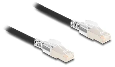 Productafbeelding van Delock - Netwerkkabel - RJ-45 (M) naar RJ-45 (V) - 50 cm - 6 mm - S/FTP - CAT 6a - halogenvrij, zonder haak - zwart