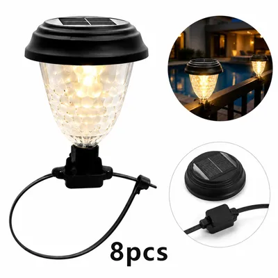 Produktbild von Solar Zaunbeleuchtung 8er Set, LED Solarleuchten außen mit warmweißem Licht, wasserdichte Gartenbeleuchtung für Pool, Balkon, Terrasse und Zaun
