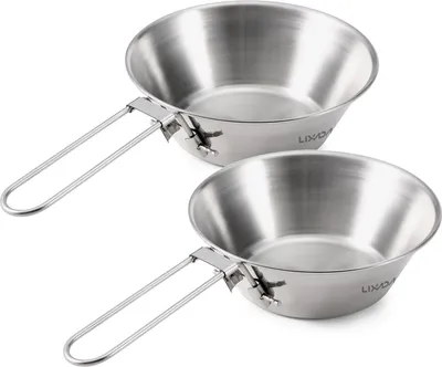 Produktbild von 2 Stück Lixada 260 ml Edelstahlschüssel mit klappbarem Griff für Outdoor-Camping, Wandern, Rucksackreisen, Picknick