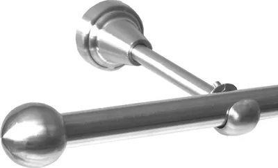 Produktbild von Gardinenstange Set Edelstahl Look Metall Ø 16mm zur Wandbefestigung 1-lauf Modern Kugel , Länge wählbar H14E22