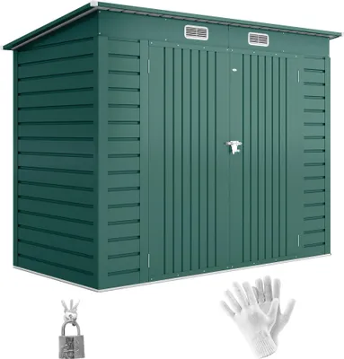 Zdjęcie produktu dla Metalowa szopa narzędziowa Outsunny 4,1 m² 249x121x183 cm Zamykana szopa ogrodowa z dachem dwuspadowym, podwójnymi drzwiami, szopa ogrodowa z oknem, szopa narzędziowa do użytku na zewnątrz, zielony ogród