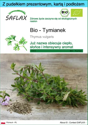 Zdjęcie produktu dla SAFLAX - Zestaw prezentowy - Bio - Tymianek - 800 Nasiona - Z pudełkiem upominkowym, etykietą wysyłkową, kartą podarunkową i podłożem uprawowym - Thymus vulgaris