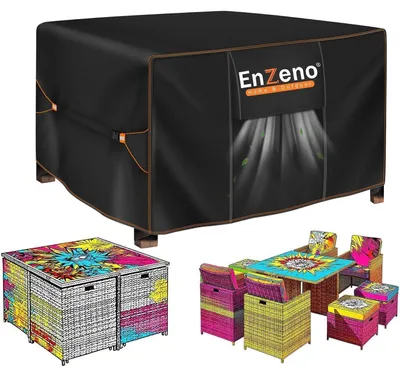 Immagine prodotto di Telo protettivo per mobili da giardino, rettangolare, dimensioni 150x150x74 cm, tessuto Oxford 420D, impermeabile, con aperture di ventilazione